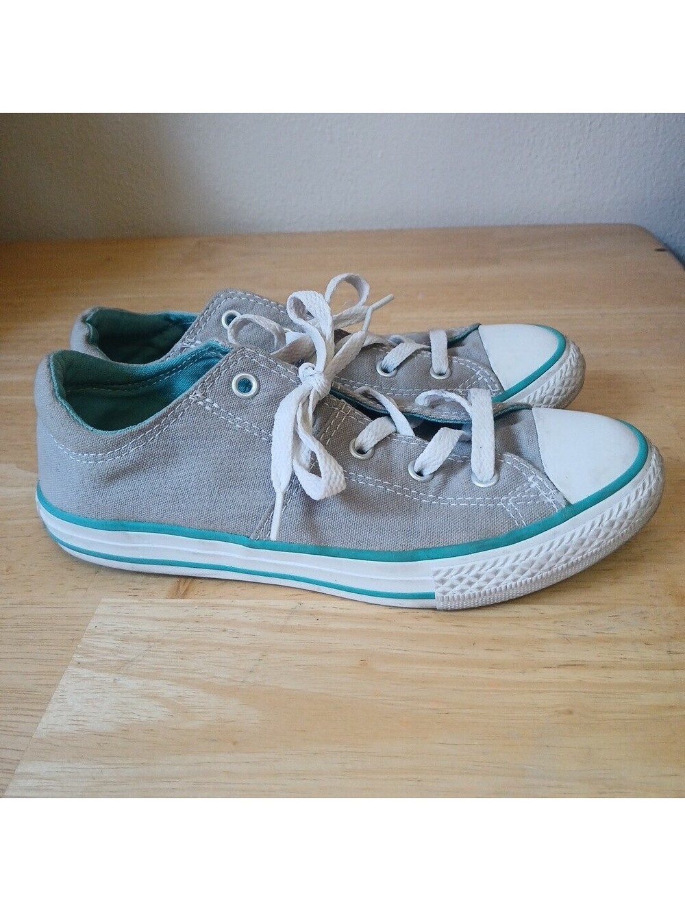 Youth Size 3 Converse All Star Low Top Gray Shoes Teal Trim 654886c Junior